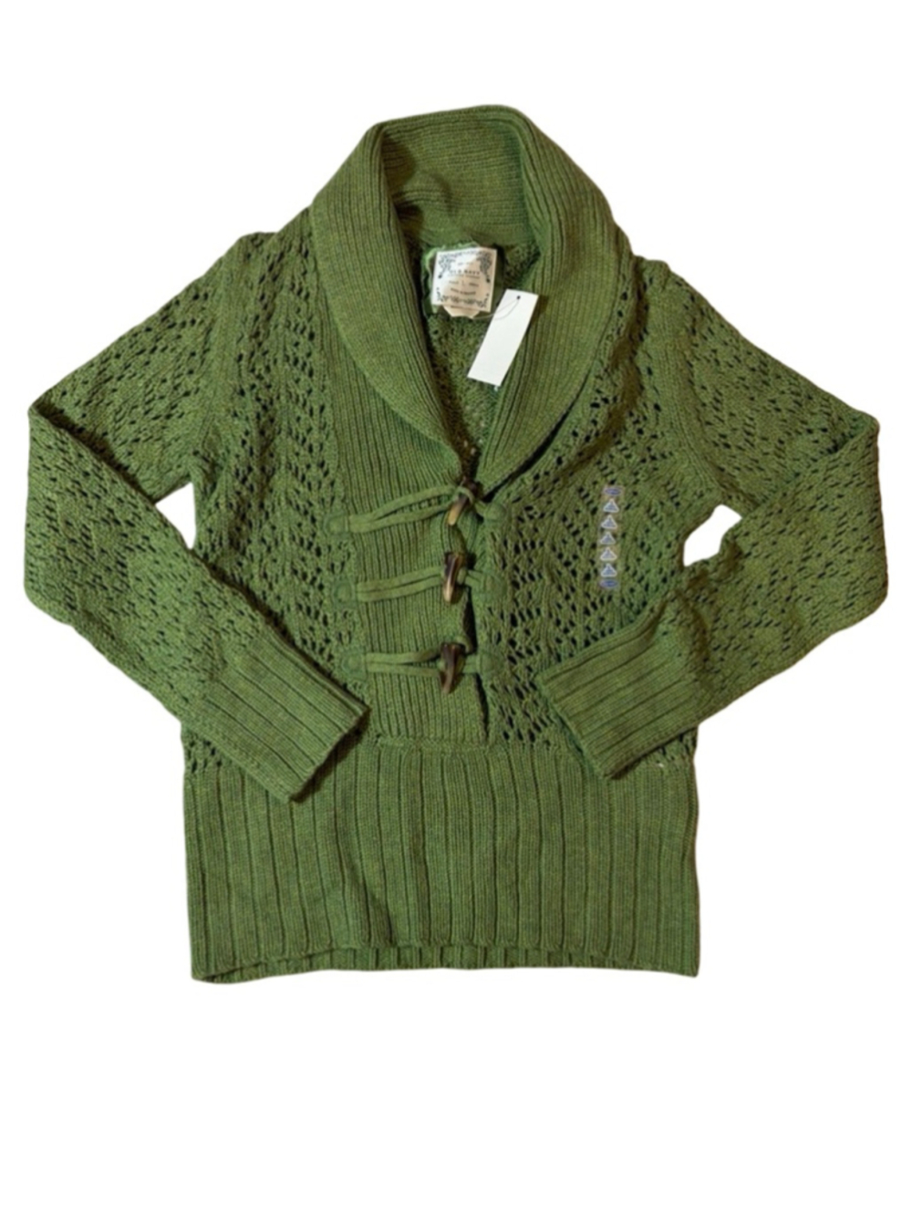 NWT Vintage Old Navy Green Toggle Sweater Shawl Collar Cottagecore Grandpa Knit
